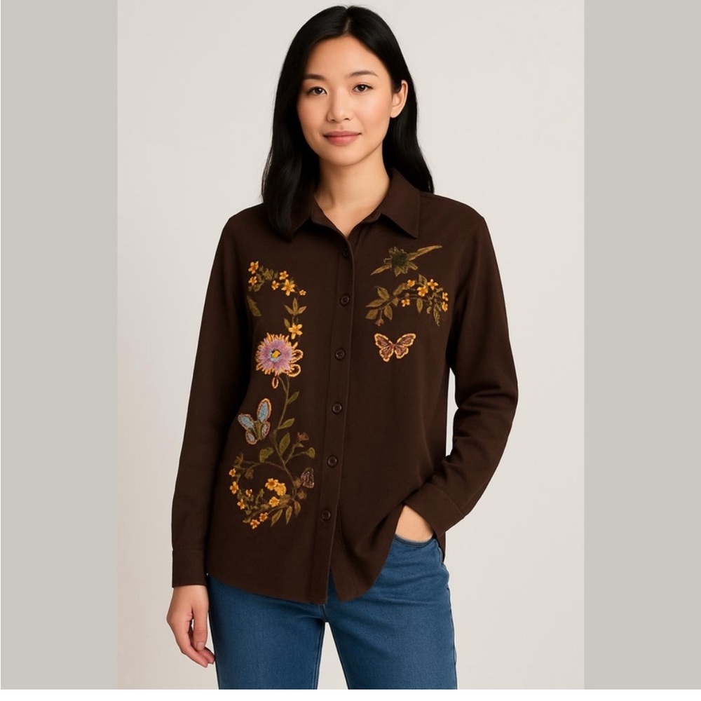 Indigo Moon Floral Butterfly Sequined Embroidered Shacket Size L NWT